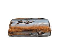 Leather Pouch For Pens, Large Capacity Pencil Case With Gold Zipper, Hunting Flying Wild Duck Pencil Case, Waterproof Pen Bag For Travel School Office Organizer, Pen Pouch Holder Stationery Organizer