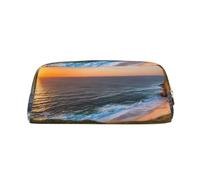 Leather Pouch For Pens, Large Capacity Pencil Case With Gold Zipper, Ireland Sunset Seascape Pencil Case, Waterproof Pen Bag For Travel, School, Office Organizer, Pen Pouch Holder Stationery Organizer