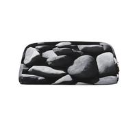 Leather Pouch For Pens, Large Capacity Pencil Case With Gold Zipper, Many Black Pebbles Pencil Case, Waterproof Pen Bag For Travel, School, Office Organizer, Pen Pouch Holder Stationery Organizer