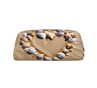 Leather Pouch For Pens, Large Capacity Pencil Case With Silver Zipper, Beach Sea Shell Sand Print Pencil Case, Waterproof Pen Bag For Travel School Organizer, Pen Pouch Holder Stationery Organizer