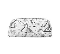 Leather Pouch For Pens, Large Capacity Pencil Case With Silver Zipper, Chemistry Print Pencil Case, Waterproof Pen Bag For Travel, School, Office Organizer, Pen Pouch Holder Stationery Organizer