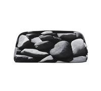 Leather Pouch For Pens, Large Capacity Pencil Case With Silver Zipper, Many Black Pebbles Pencil Case, Waterproof Pen Bag For Travel, School, Office Organizer, Pen Pouch Holder Stationery Organizer