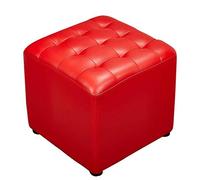 Leather Pouf Cube Ottoman Square Footstool with Wood Base Coffee Table Small Bench Round 40x40x35cm (16x16x14inch) - Stylish and Versatile Home Décor