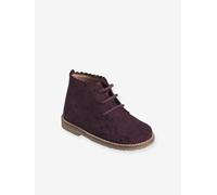 Leather Pram Boots with Laces, for Baby Girls bordeaux red