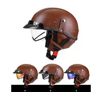 Leather PU Half Helmet Retro Style for Men Women Summer Scooter Motorcycle Helmets ABS Material with Sun Visor Street Riding Daily Commuting. M/57-58cm