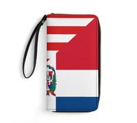 Leather Purse America Dominican Republic Flag Genuine Leather Wallets RFID Blocking Handbags with Zipper Pocket Women's Wallets for Teens, Evening Party, Daughter