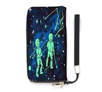 Leather Purse,Glow in The Dark Print Womens Wallet,travel Wallet,wrist Strap Long Purse,leather Zip Around Wallet, style, 20x10.5cm, Modern