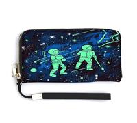 Leather Purse,Glow in The Dark Print Womens Wallet,travel Wallet,wrist Strap Long Purse,leather Zip Around Wallet, style-30, 20.0*10.5cm, Modern