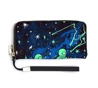 Leather Purse,Glow in The Dark Print Womens Wallet,travel Wallet,wrist Strap Long Purse,leather Zip Around Wallet, style, 20.0*10.5cm, Modern