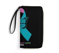 Leather Purse Metastatic Breast Cancer Awareness 2 Women Card Case Cute Clutch Wallet RFID Blocking Handbags for Unisex, Friend, Women