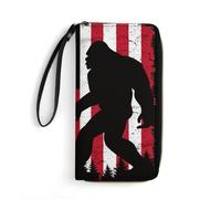 Leather Purse Vintage Bigfoot America Flag Genuine Leather Wallets Microfiber Clutch Wallet Vintage Women's Wallets for Teacher, Evening Party, Girlfriend