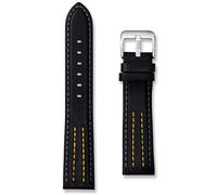 Leather Racing Stripe Watch Strap | Premium Replacement Black Wristwatch Band | 18 mm Yellow Stitching | Men Ladies Sports Watchstrap | Spring Bars and Tool Included (Yellow Stitching, 18mm)