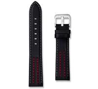 Leather Racing Stripe Watch Strap | Premium Replacement Black Wristwatch Band | 20 mm Red Stitching | Men Ladies Sports Watchstrap | Spring Bars and Tool Included (Red Stitching, 20mm)