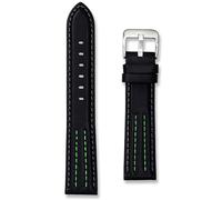 Leather Racing Stripe Watch Strap | Premium Replacement Black Wristwatch Band | 22 mm Green Stitching | Men Ladies Sports Watchstrap | Spring Bars and Tool Included (Green Stitching, 22mm)