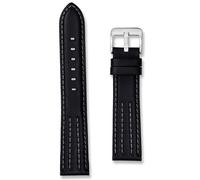 Leather Racing Stripe Watch Strap | Premium Replacement Black Wristwatch Band | Red Green Grey Blue Yellow Stitching | 18mm 20mm 22mm | Men Ladies Sports Watchstrap | Spring Bars and Tool Included