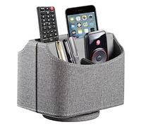 Leather Remote Control Holder 360 Degree Spinning, Desk Organizer for TV Remote Controllers, Caddy,Pen,Calculator,Media Player Storage box (Grey)