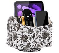 Leather Remote Control Holder 360°Rotatable,Bedside Nightstand Phone Caddy,Office Supplies Storage Box,Desk Organizer for TV Remote Controllers,CD,Pen,Mail,Media Player,Tablets (Black Flower)