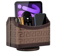 Leather Remote Control Holder 360°Rotatable,Bedside Nightstand Phone Caddy,Office Supplies Storage Box,Desk Organizer for TV Remote Controllers,CD,Pen,Mail,Media Player,Tablets(Coffee Gold)