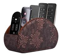 Leather Remote Control Holder TV Remote Caddy/Box,Bedside Table Organizer for Controller, Media, Mail, Calculator, Mobile Phone and Pen Storage (Retro)