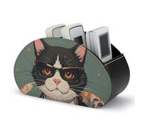 Leather Remote Control Holder With 5 Compartments Cool Rich Gangster Boss Cat TV Remote Caddy Leather Remote Control Storage Box Remote Organizer For Bedside Table Office Desk