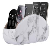 Leather Remote Control Holder with 5 Compartments TV Remote Caddy Store Box,Desktop Organizer for Controller, Glasses and Media Player,Pen Storage (White)
