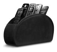 Leather Remote Control Holder with 5 Compartments TV Remote Caddy Store Box,Desktop Organizer for Controller, Glasses and Media Player,Pen Storage(Black)