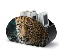 Leather Remote Control Holder with 5 Compartments TV Remote Holder Controller Holder Remote Organizer Leopard Print African Jungle Animals Caddy Storage Box for Table Remote Box for Nightstand Bedside