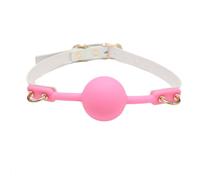 Leather Restraints with Silicone Open O-Ring Mouth Gag Adjustable Strap Bondage Harness for BDSM Couples Adult Play (Pink-i1)