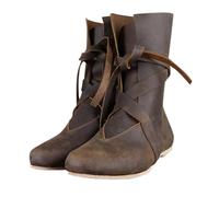 Leather Retro Boots for Men and Women Renaissance Steampunk Shoes Adjustable Pirate Short Boots with Flat Bottom Short Canister Boots Viking Boots, brown, 12 UK