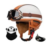 Leather Retro Motorcycle Half Helmets with Removable Brim, ECE Approved German Style Open Face Motorbike Helmet, Men Women Half Shell Cap Moped Helmet for Chopper Cruiser Scooter