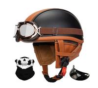 Leather Retro Motorcycle Half Helmets with Removable Brim, ECE Approved German Style Open Face Motorbike Helmet, Men Women Half Shell Cap Moped Helmet for Chopper Cruiser Scooter