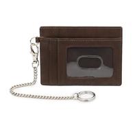 Leather RFID Credit Card Holder for Women, Small Wallet, ID Keychain Wallet, Slim Minimalist Card Organizer with Chain & Key Ring, Compact for Travel, Everyday Carry, or Purse, Brown, 4.25 x 3.15 x