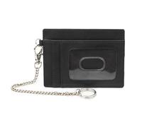 Leather RFID Credit Card Holder for Women, Small Wallet, ID Keychain Wallet, Slim Minimalist Card Organizer with Chain & Key Ring, Compact for Travel, Everyday Carry, or Purse, Black, Card Holder