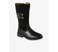 Leather Riding Boots with Zip for Girls black