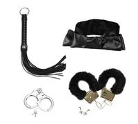 Leather Riding Crop and Satin Eye Mask, Metal Handcuff with 2 Keys Set, Multifunctional Whip Prop, Non Slip Floggers, General Tassel Whip for Equestrian Performances, Stage Acts, Cosplay Costume