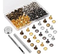 Leather Rivet Kit - Multicolor Double Cap Rivets, 6mm, 120 Sets - Includes Hollow Punch & Punch Tool for Leather Crafts, Clothes, Shoes, Jackets