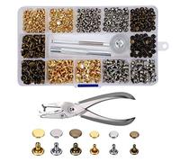 Leather Rivets 240 Set Double Cap Rivet Tubular Metal Studs 2 Sizes with Punch Pliers and 3 Pieces Setting Tool Kit for DIY Leather Craft Repairs Decoration 3 Colors