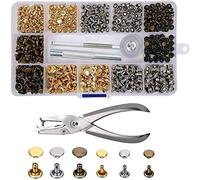 Leather Rivets, 240 Sets Double Cap Rivet Tubular Metal Studs 2 Sizes with Pliers and 3 Pieces Fixing Set Tools for Rivets Replacement DIY Craft Leather Repairing Decoration 3 Colors