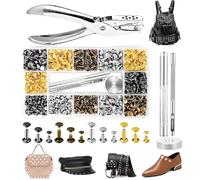 Leather Rivets Kit,300Pcs Leathercraft Double Cap Rivets 4 Colours Studs for Clothing 6mm 8mm Rivet with Punch Tool and Fixing Tool Rivets for Leather