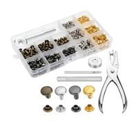Leather Rivets Kit, 360Pcs Leathercraft Double Cap Rivets, 4 Colors 6mm 8mm 12mm with Punch Tool and Fixing Tool Rivets, Metal Double Cap Tubular Rivets for DIY Leather Craft Clothes Shoes