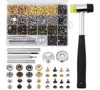 Leather Rivets, Leather Snap Fasteners, Snap Button Fastener kit with Double-Sided Nylon Hammer and 5 PCS Installation Tools for Belts, Jacket, Purses and Hats (320 PCS)