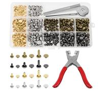 Leather Rivets Set, 180-Piece Set Metal Rivets Double Cap, 12、8、6 mm Rivet Pliers Set, Hollow Rivets Set with Rivet Pliers and Hole Pliers, Flat Rivets Set for DIY Leather Crafts Sewing