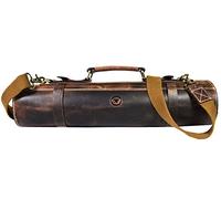 Leather Roll Knife Storage Bag | Elastic and Expandable 10 Pockets | Adjustable/Detachable Shoulder Strap | Travel-Friendly Chef Knife Case Roll by Aaron Leather Goods (Walnut)