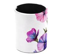 Leather Round Pencil Pen Cup Holder Stand Organizer Desktop Stationery Container Accessories for Decoration Office Desk Home School, Watercolor Pink Violet Flowers