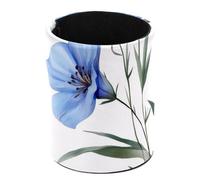 Leather Round Pencil Pen Cup Holder Stand Organizer Desktop Stationery Container Accessories for Decoration Office Desk Home School, Blue Flowers Watercolor Elegant Floral