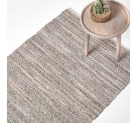 Leather Rug Handwoven Diamond Design Recycled Eco Friendly Real Rug