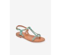 Leather Sandals for Children, Bappy by LES TROPEZIENNES® PAR M. BELARBI turquoise