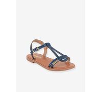 Leather Sandals for Girls, Badou by LES TROPEZIENNES® PAR M. BELARBI navy blue