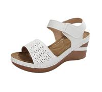 Leather Sandals For Women Solid Color Platform Wedge Sandals Comfortable Open Toe Sandal Cut Out Strap Sandal Slingback Buckle Shoes Air Cushion Soft Walking Shoes Anti Slip Casual Sandalen