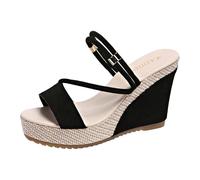 Leather Sandals For Women Thick Soled Toe Wedge Slip Height Increasing Sandals With Cut Out Design Comfortable Women's Leather For Women (3.5)